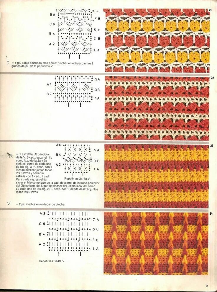 Разноцветные узоры крючком со схемами Pin de VÍG KATI em horgolásminta Pontos de crochê, Diagrama de crochê, Gráfico p