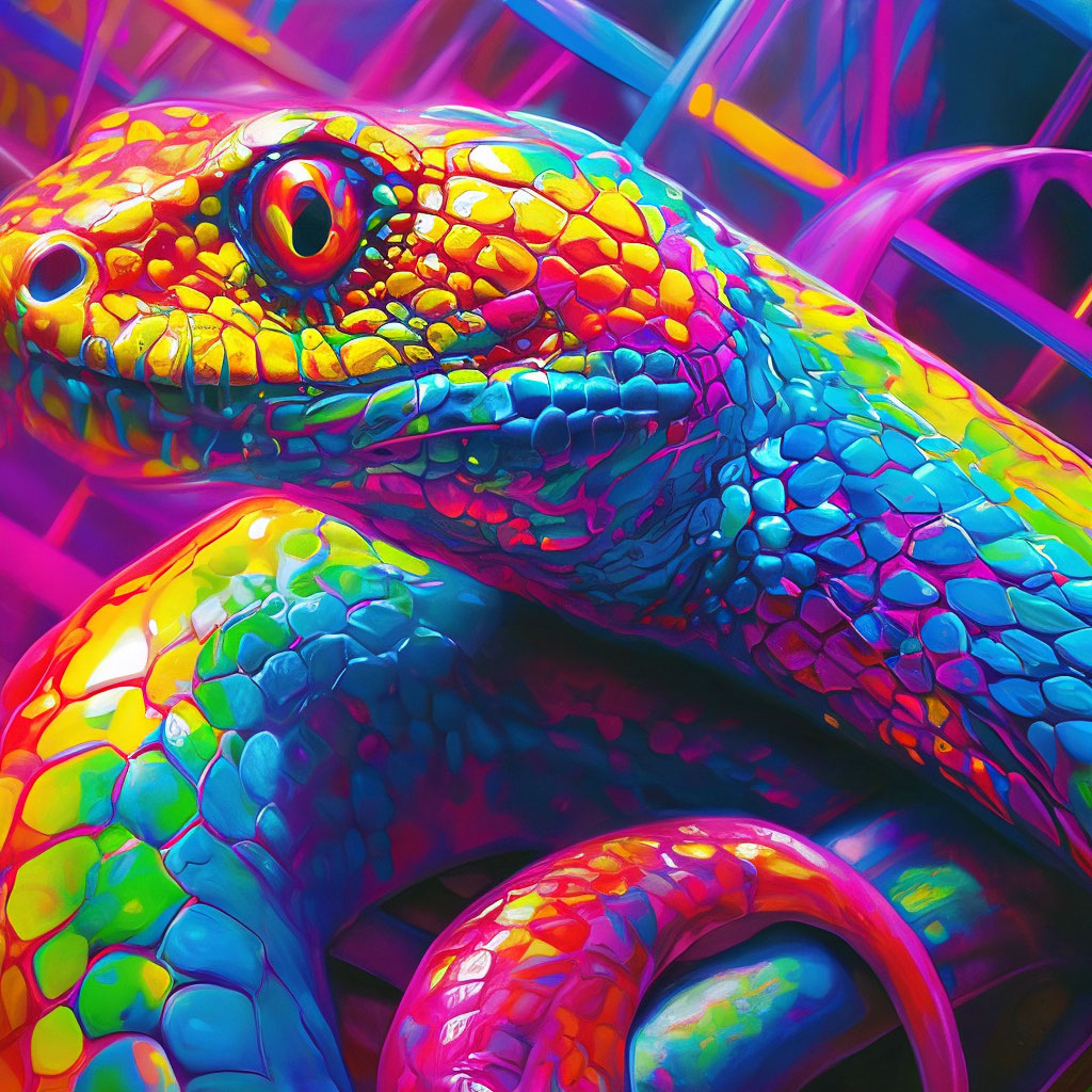 Разноцветные змеи фото "Super rainbow art, multicolored snake" - image created in Shedevrum