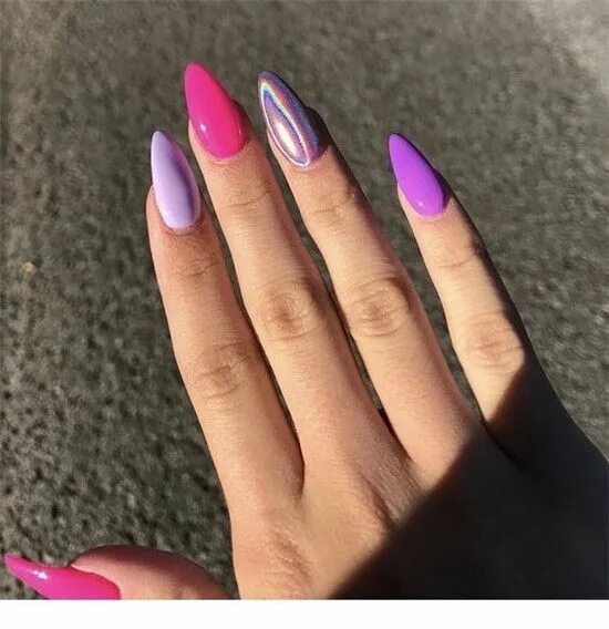 Разноцветный маникюр 2024 на миндаль Unique Almond Nails Design Ideas In Summer - Nail Art Connect Purple gel nails, 