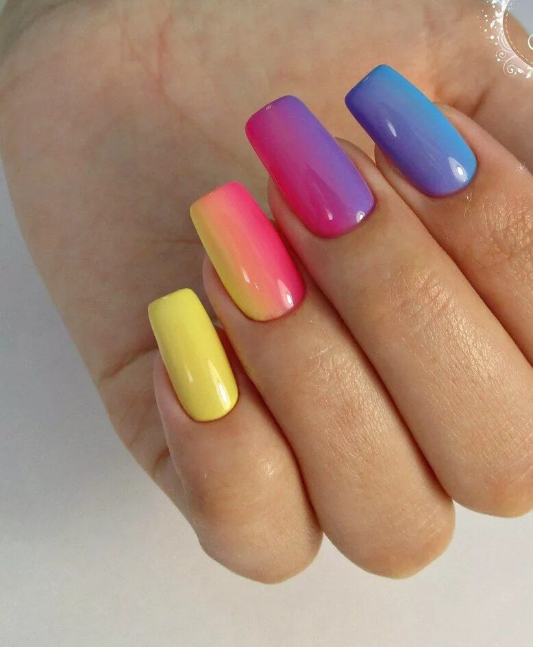 Разноцветный маникюр квадратные ногти Nail Art #4142 - Best Nail Art Designs Gallery BestArtNails.com Ombre nails, Omb