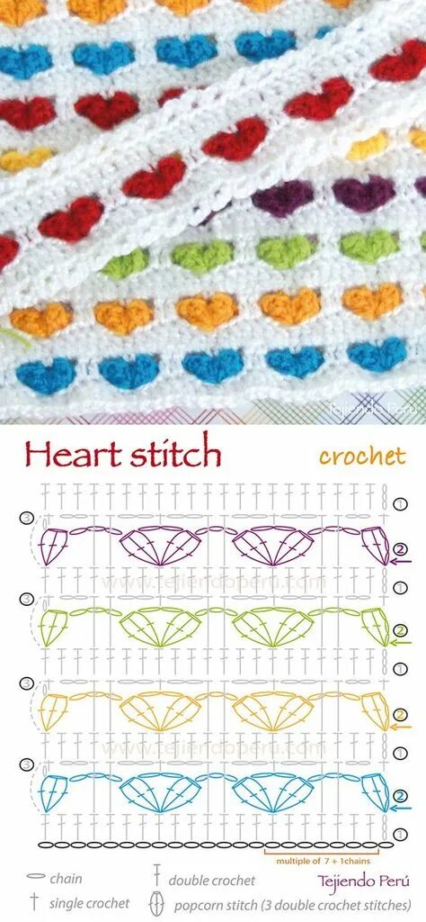 Разноцветный плед крючком со схемами 10 популярных идей на тему "heart stitch crochet" для вдохновения