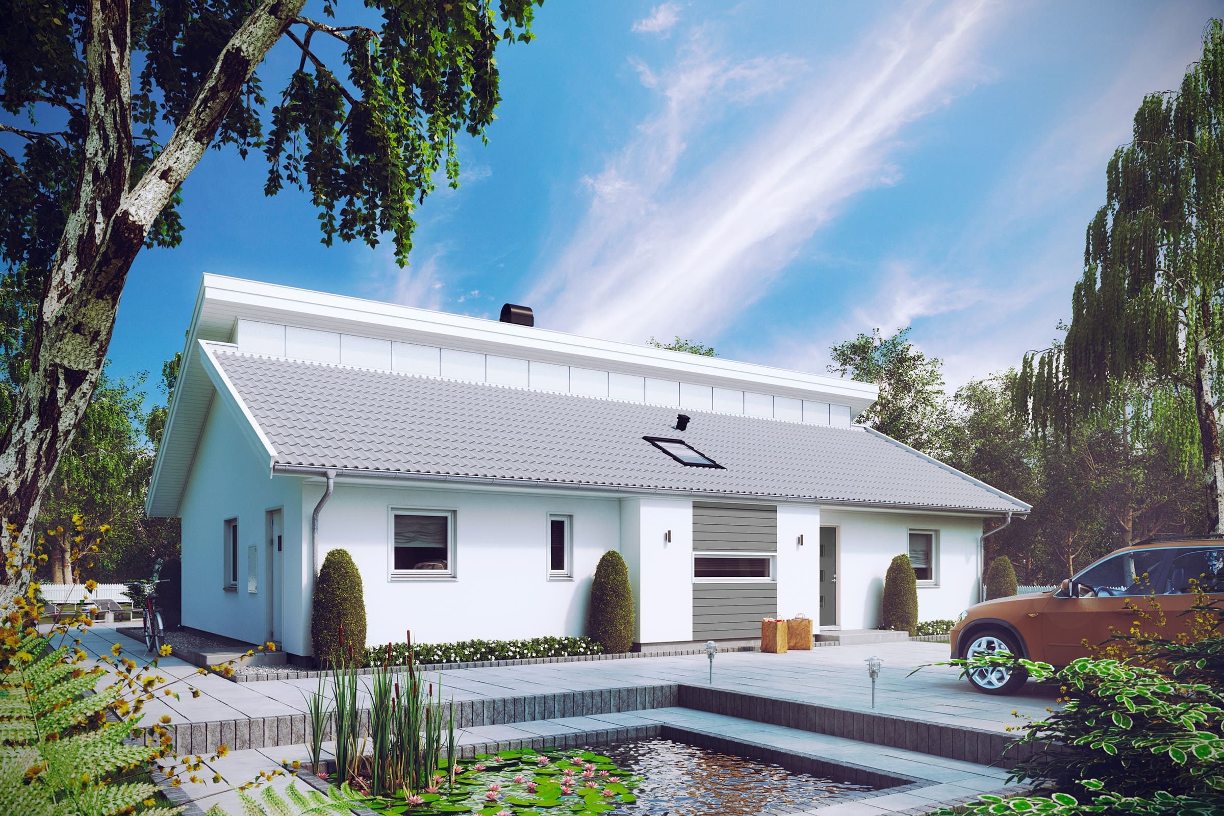 Разноуровневая крыша фото Visningshus i Staffanstorp - Eksjöhus