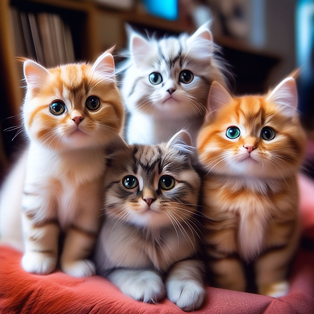 Разные котики фото "4 cute different cats" - image created in Shedevrum