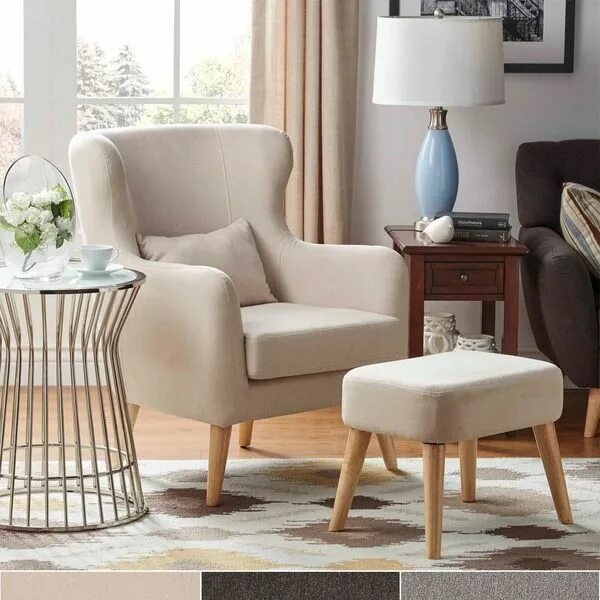 Разные кресла в интерьере гостиной MID-CENTURY LIVING Glenn Modern Contour Wing Chair and Ottoman Set Overstock.com