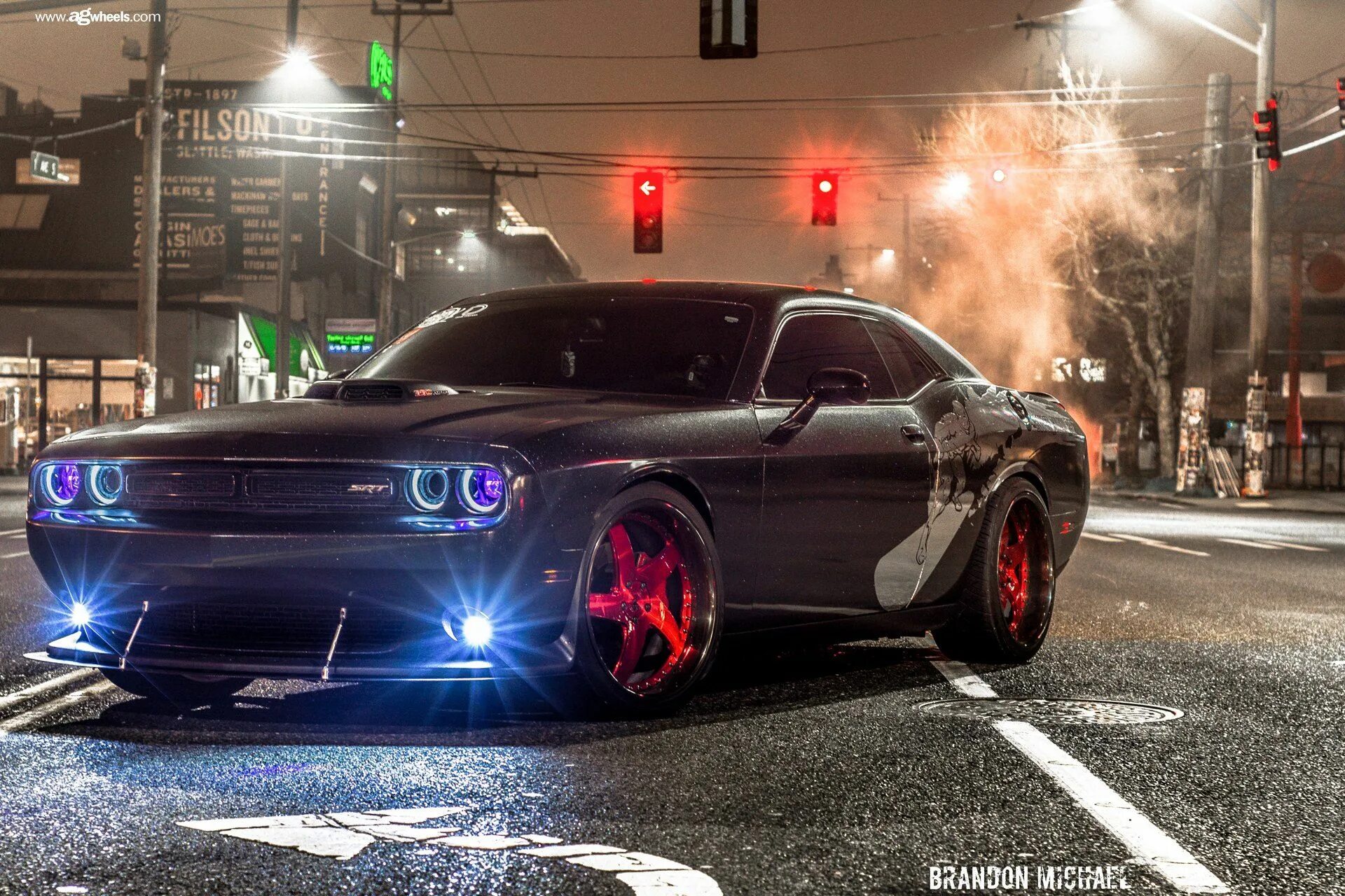 Разные крутые фото Stanced SRT Challenger With Red Custom Wheels by Avant Garde Custom wheels, Car 