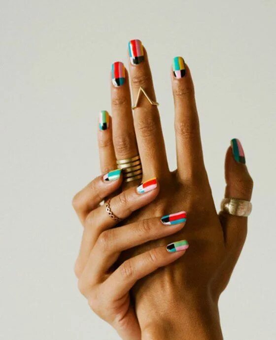 Разные ногти на руках дизайн Nail Art For Everyone Geometric nail art, Geometric nail, Multicolored nails