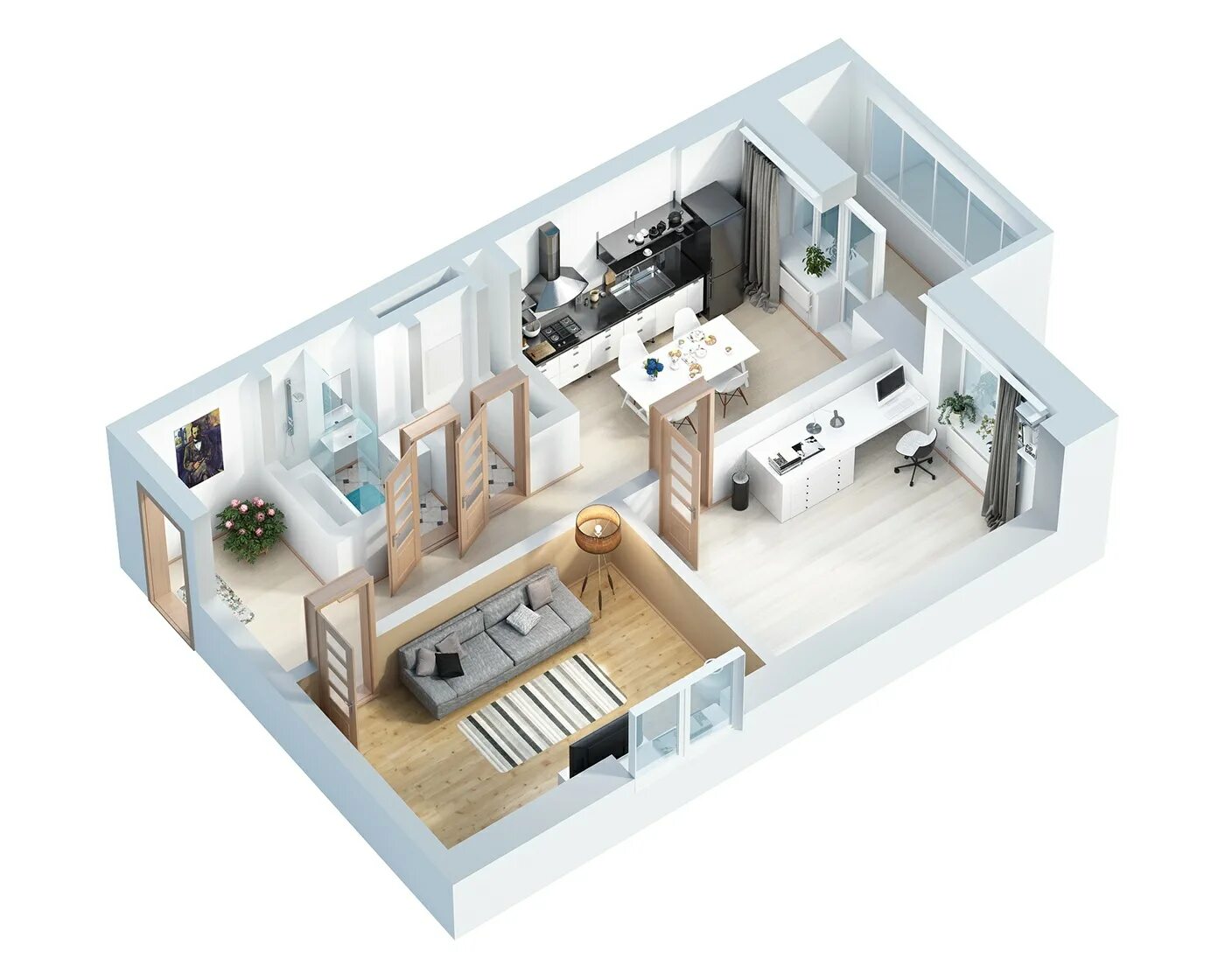 Разные планировки квартир 3D floorplan :: Behance