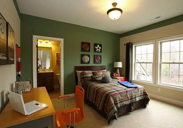 Разные стены в интерьере комнаты #greenBedroom Bedroom color schemes, Green bedroom walls, Teen bedroom colors