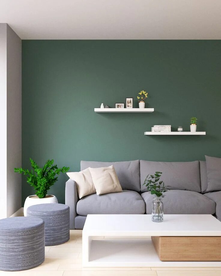 Разные цвета стен в интерьере фото Green Living Room Accent Wall with Gray Sofa Accent walls in living room, Green 