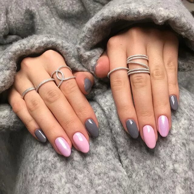 Разный маникюр на двух руках миндаль Manicure, Nail polish designs, Neutral nail color