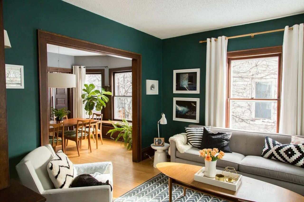 Разный цвет стен в интерьере A 106-Year-Old Minneapolis House with Chill Scandinavian Vibes Teal living rooms