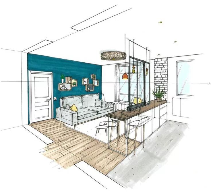 Разработать дизайн проект Studio Boulogne : un 28 m2 rénové sur mesure Interior design sketches, Interior 