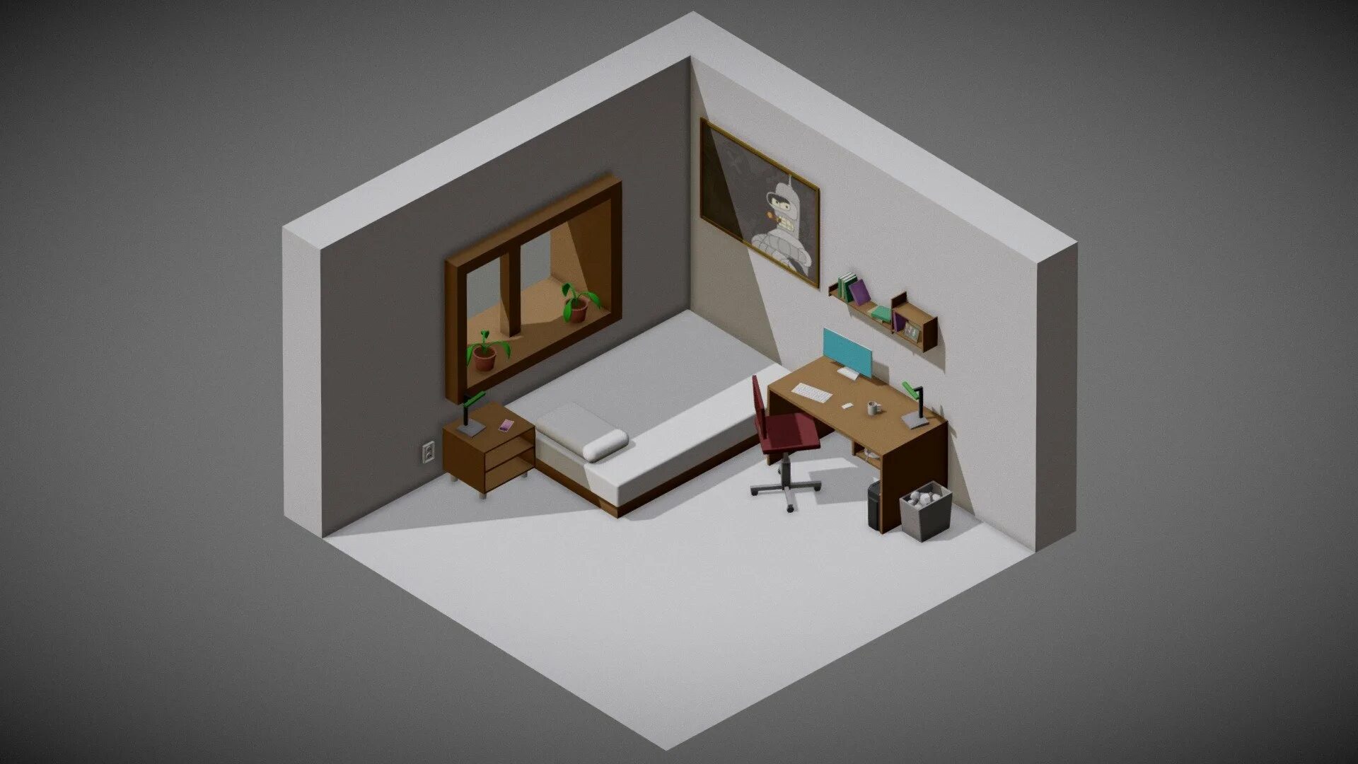 Разработка интерьера комнаты Isometric BenderRoom Low Poly Free - Download Free 3D model by BenGreen 01665ac 