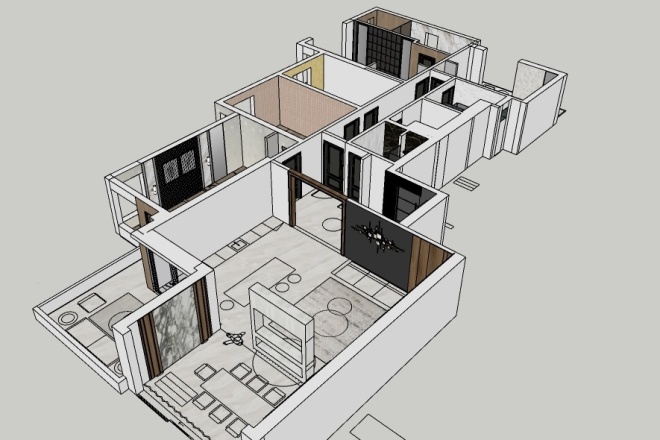 Разработка планировок квартир Визуализация интерьера. План квартиры в Sketch Up за 1 000 руб., исполнитель Ник