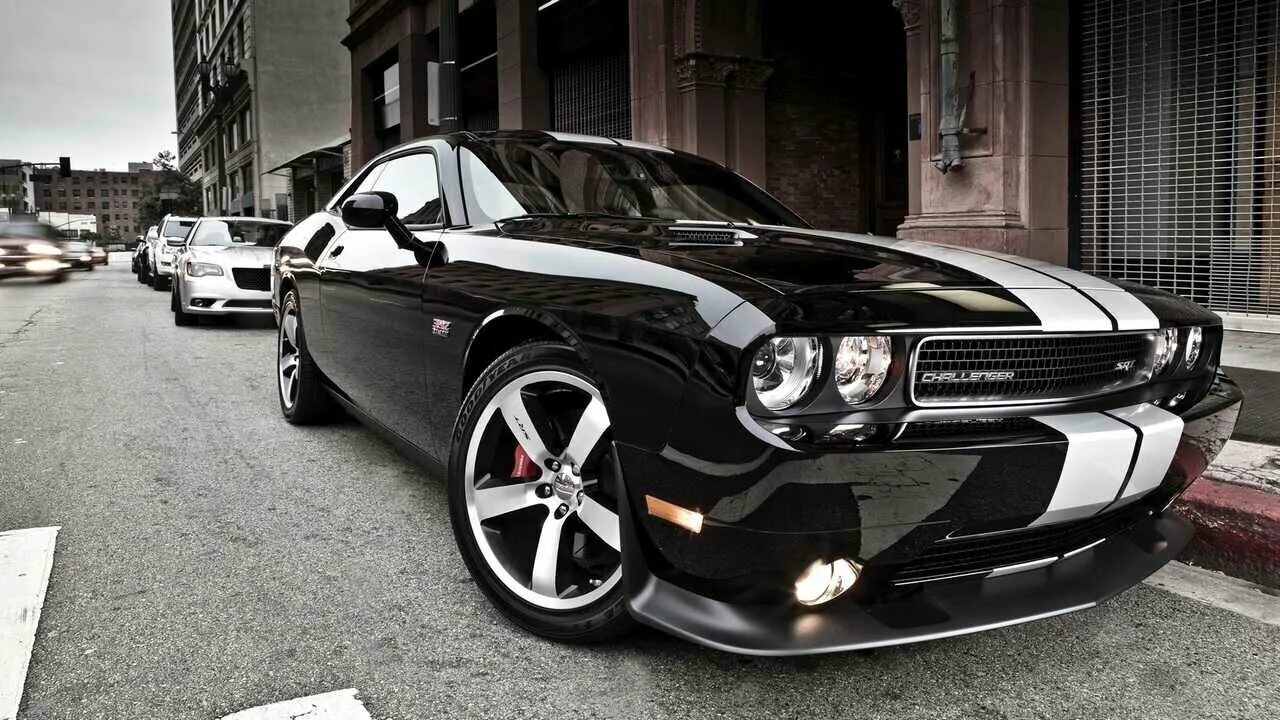 Разрешение на тюнинг автомобиля Автомобили Dodge Challenger черного цвета с бордовыми полосками - купить по низк