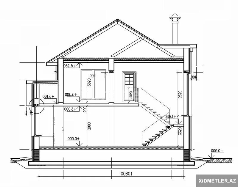 Разрез частного дома чертеж Fərdi yaşayış və Qeyri yaşayış obyektlerinin eskiz layihəsin - XiDMETLER.AZ