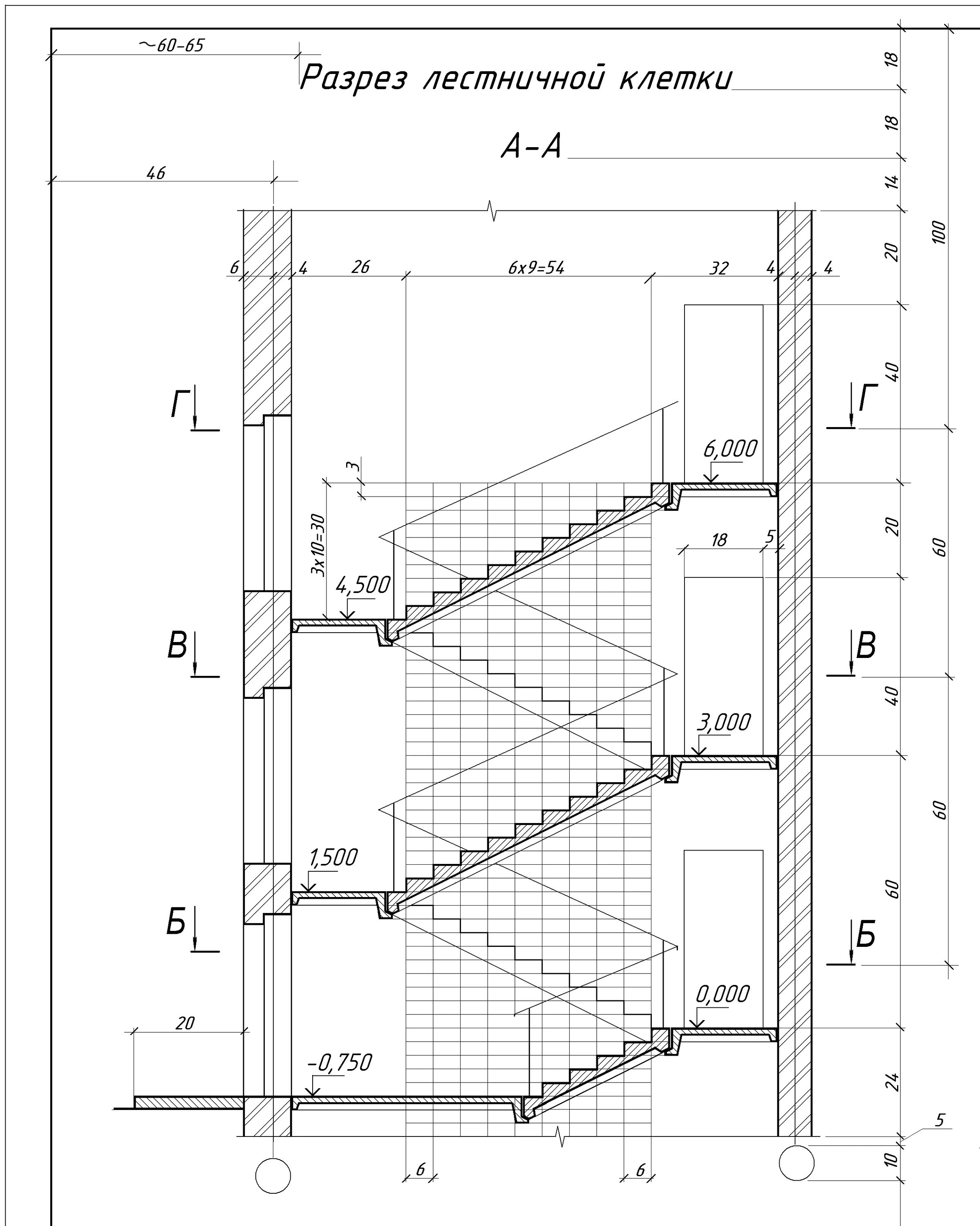 Разрез лестницы чертеж 6.3. Расчёт и геометрическая разбивка лестничной клетки