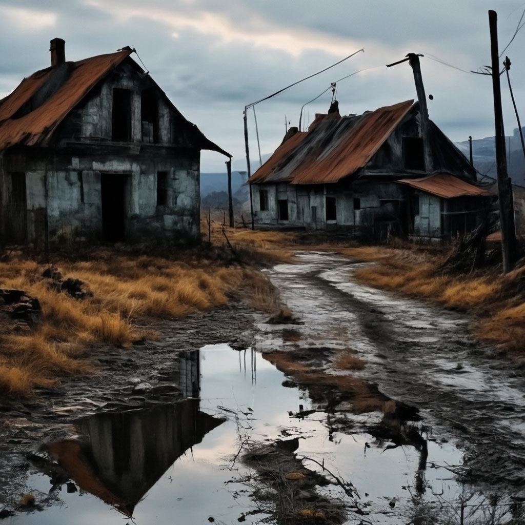 Разрушенные деревни фото "Abandoned village, hopelessness" - image created in Shedevrum