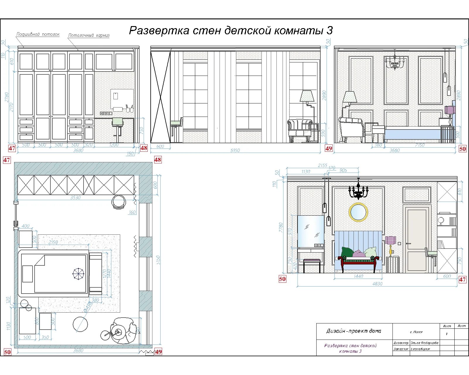 Развертки стен интерьер Развертка стен детской комнаты 3