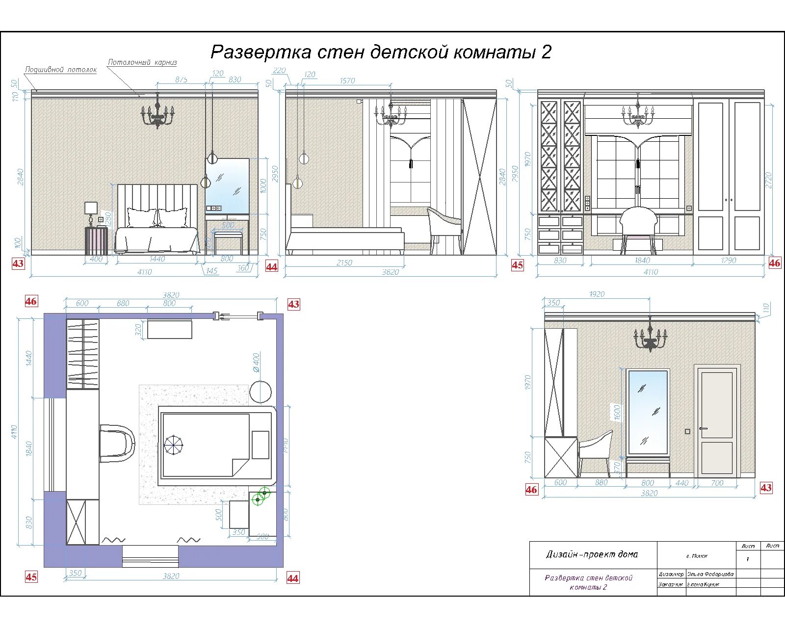 Развертки стен интерьер Развертка стен Детской комнаты 3 Floor plans, Visualizations