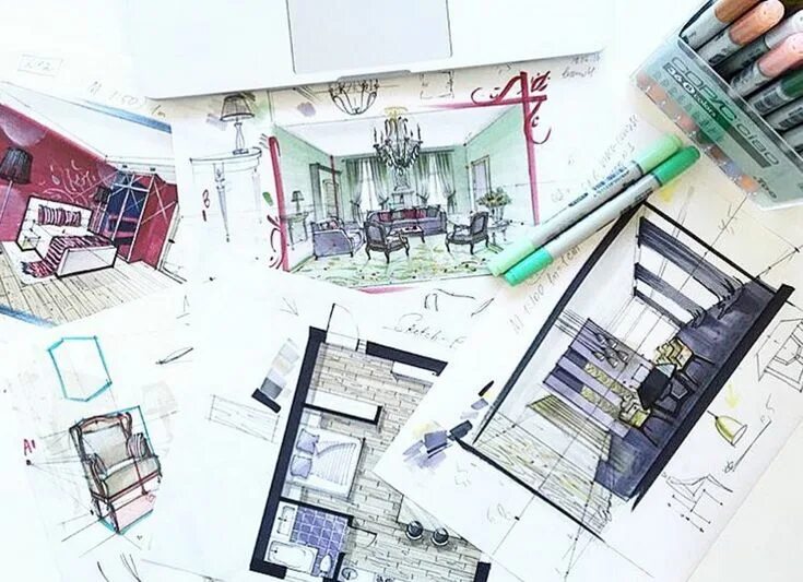 Развитие дизайнера интерьера Sketching with markers for interior designers Sketching school by Olga Sorokina 