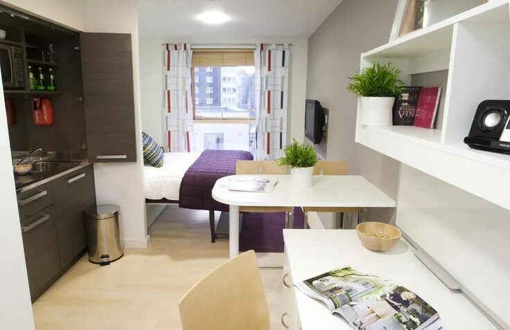 Реальные дизайны маленьких квартир Student Accommodation - Whole Room Solutions for Unite London living room, Apart