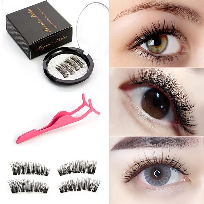 Реальные фото ресниц на магнитах Magnetic Eyelashes With 3 Magnets Handmade 3D/6D Magnetic Lashes Natural False E