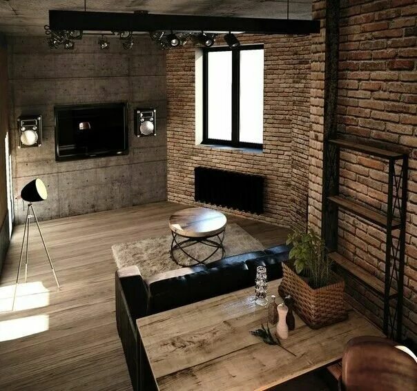 Реальные квартиры в стиле лофт Pin on вітальня living room Wohnzimmer Industrial interior design, Rustic house,