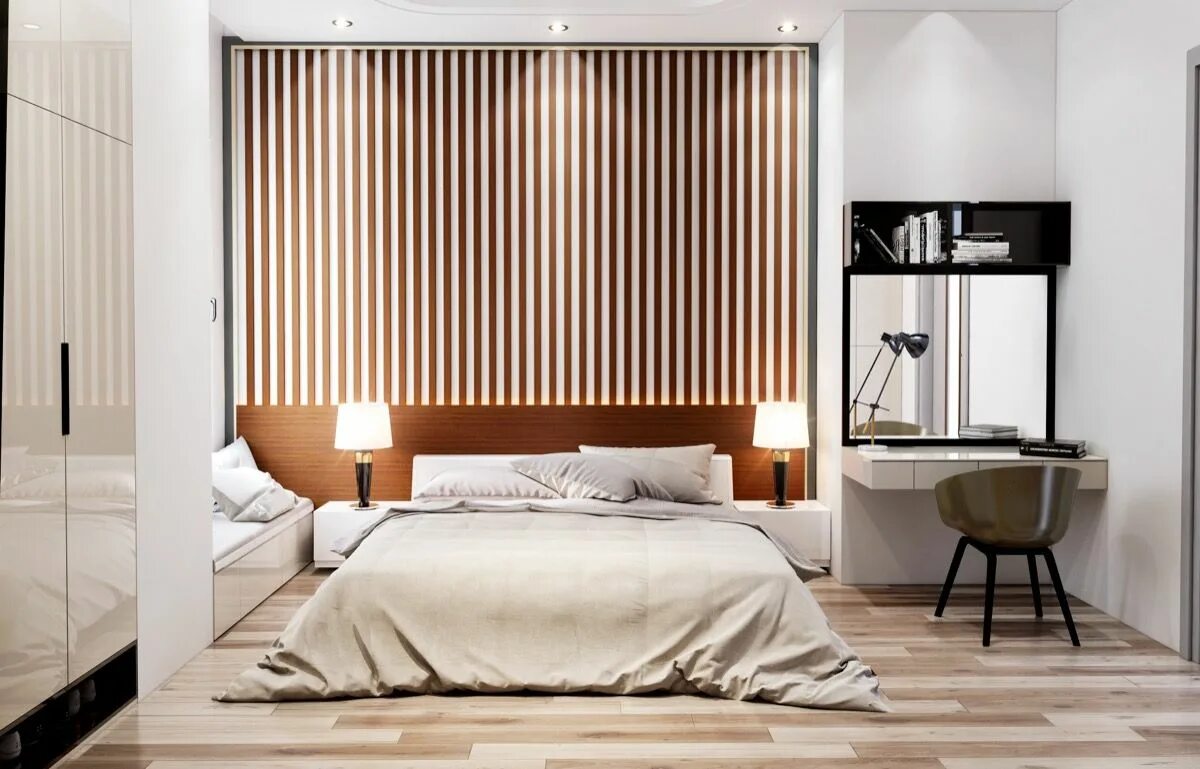 Реечные панели для стен в интерьере спальни 25 Beautiful Examples Of Bedroom Accent Walls That Use Slats To Look Awesome Mod