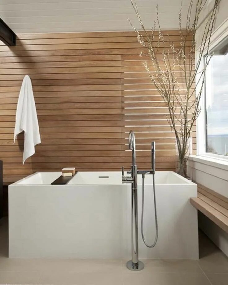 Реечные панели в ванной фото Creating A Natural Feel With Wood In Contemporary Bathrooms Spa style bathroom, 