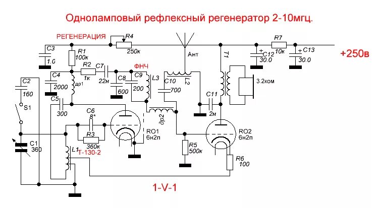 Регенеративный приемник на лампах схема принципиальная электрическая Регенеративный приемник на лампах фото HobbiArt.ru