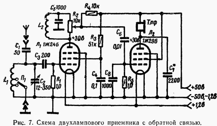 Регенеративный приемник на лампах схема принципиальная электрическая Ответы Mail.ru: Двухламповый регенераторный радиоприёмник