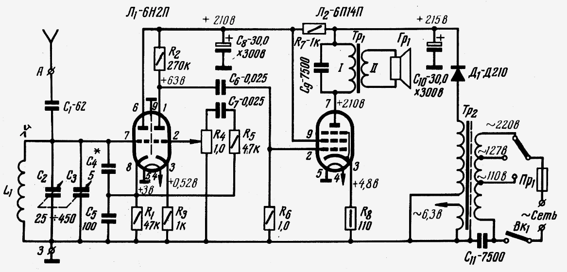 Регенеративный приемник на лампах схема принципиальная электрическая Радиоприемник всего на одном транзисторе КТ315. Как собрать простейшее радио ? Э