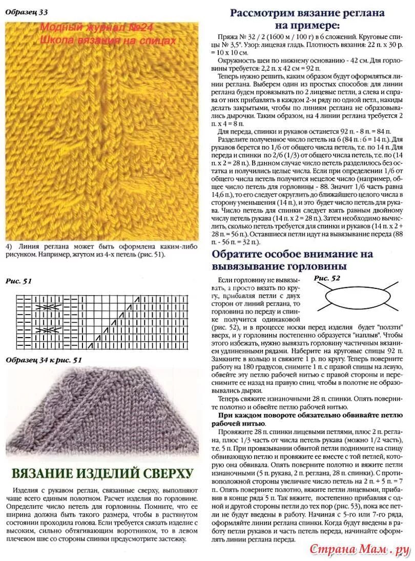 Реглан спицами сверху узоры со схемами Оформление линии реглана при вязании сверху