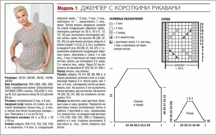 Регланы спицами со схемами и описанием Джемпер с короткими рукавами Knitting patterns, Knit sleeve, Knitting