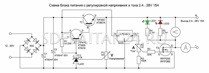 Регулированный блок питания своими руками схемы Блок питания с регулировкой тока и напряжения своими руками Electronic circuit p