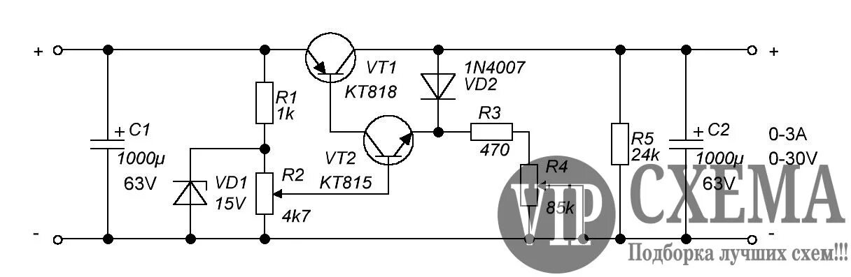 Регулировка напряжения схема своими руками vip-cxema.org - Простой блок питания с регулируемым U и I Принципиальная схема, 