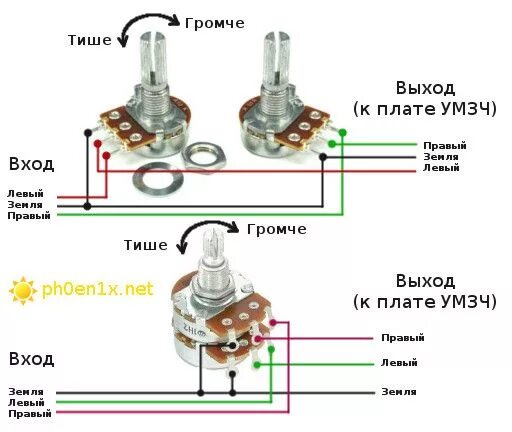 Регулятор громкости для усилителя схема Схематическое изображение подключения переменных резисторов в качестве регулятор