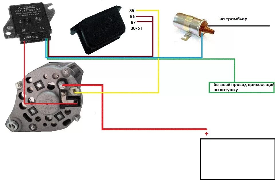 Регулятор напряжения ваз 2101 подключение Подключение генератора 2101 в запорожец - ЗАЗ 968, 1,3 л, 1984 года электроника 