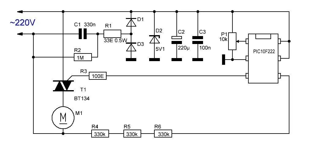 Регулятор оборотов двигателя 220в подключение Ответы Mail.ru: Схема регулировки оборотов вентилятора на PIC10F222