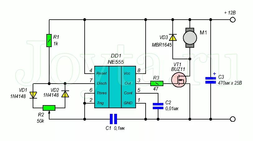 Регулятор своими руками схема Регулирование скорости 12В двигателя при помощи ШИМ