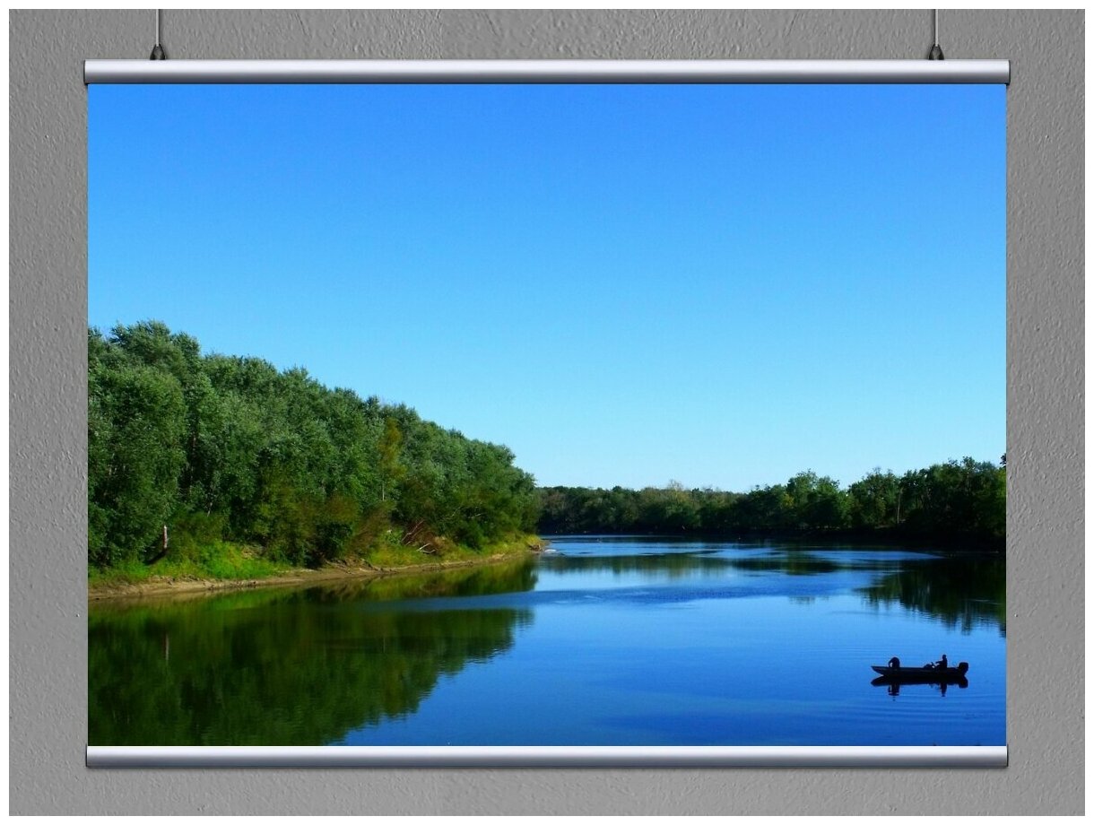 Река ея фото Картина на холсте "Wabash, река, ловит рыбу" 120x90 см. с алюминиевым подвесом, 