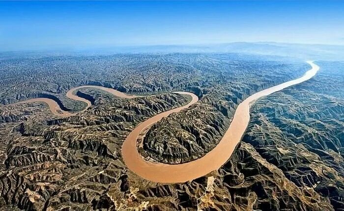 Река хуанхэ фото Rio Amarelo, Shanxi Birds eye, Yellow river, River