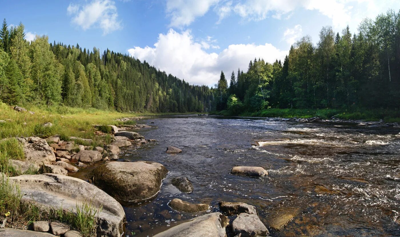 Река кадь пермский край фото Река Усьва / Панорама из трёх снимков / Автор: Леонид Рачёв