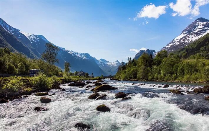 Река в горах фото Olden Mountain River Landscape