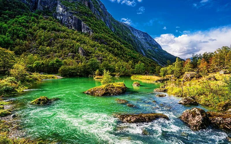 Река в горах фото Folgefonna National Park, mountain river, R, summer, Norway, Europe, beautiful n