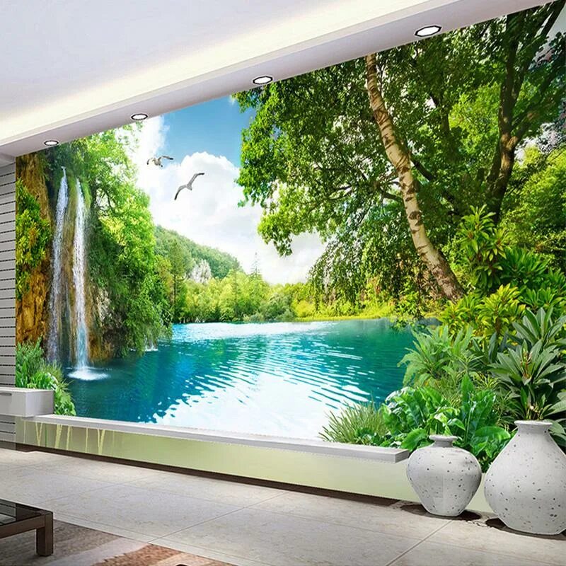 3 d mural wallpaper fashion dream Hd jungle river waterfall background wall deco