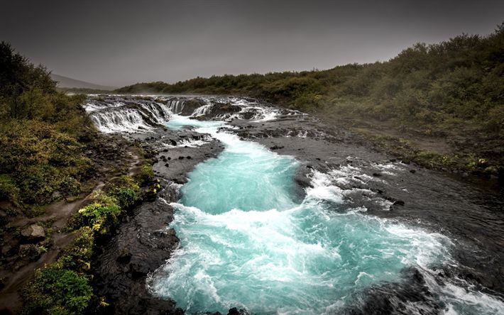 Реки земли фото Download wallpapers mountain river, glacial river, stones, coast, cloudy weather