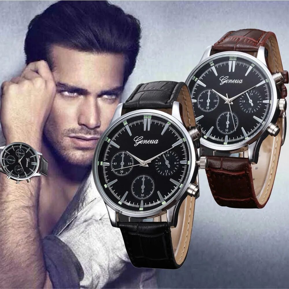 Реклама часов наручных фото Mens Retro Design Leather Band Analog Alloy Quartz Wrist Watch - купить по низки