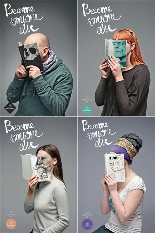 Реклама книги фото "Become Someone Else" campaign by Love Agency for librairies Vientu Monnaie - Pi